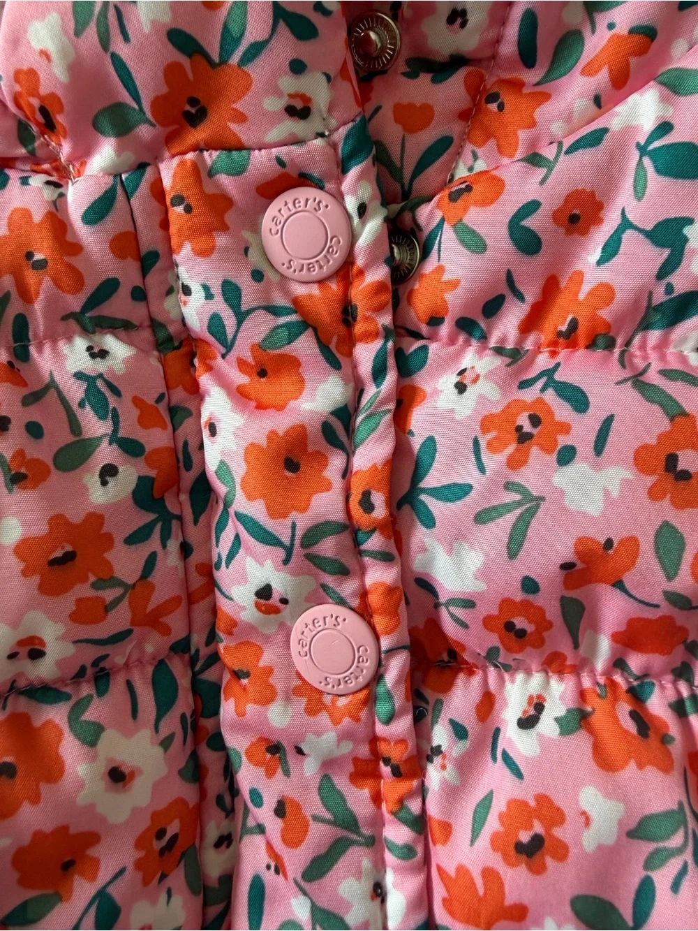 Baby Girl Pink Floral Puffer Jacket with Hood